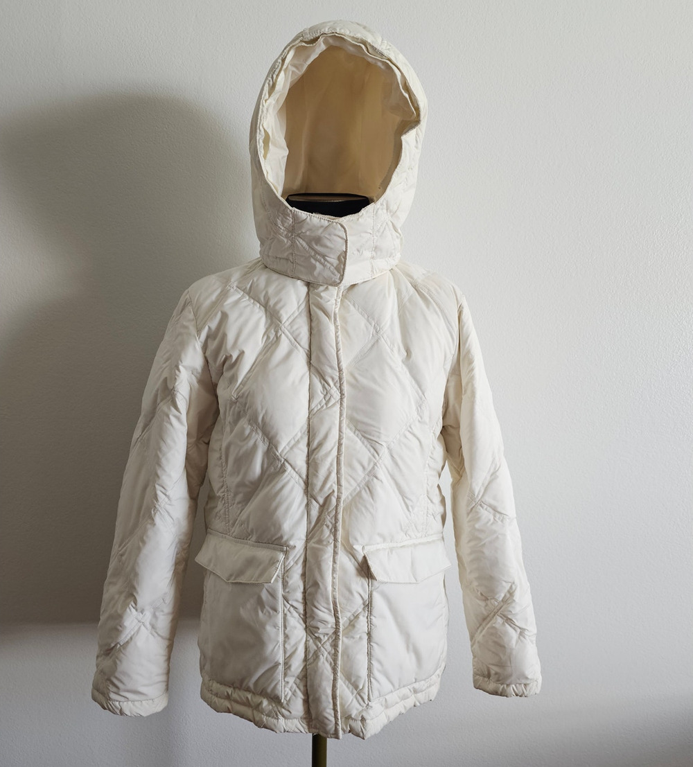 EUC Lands' End  Cream Goose Down Feather Hooded Ski Puffer Jacket Small
